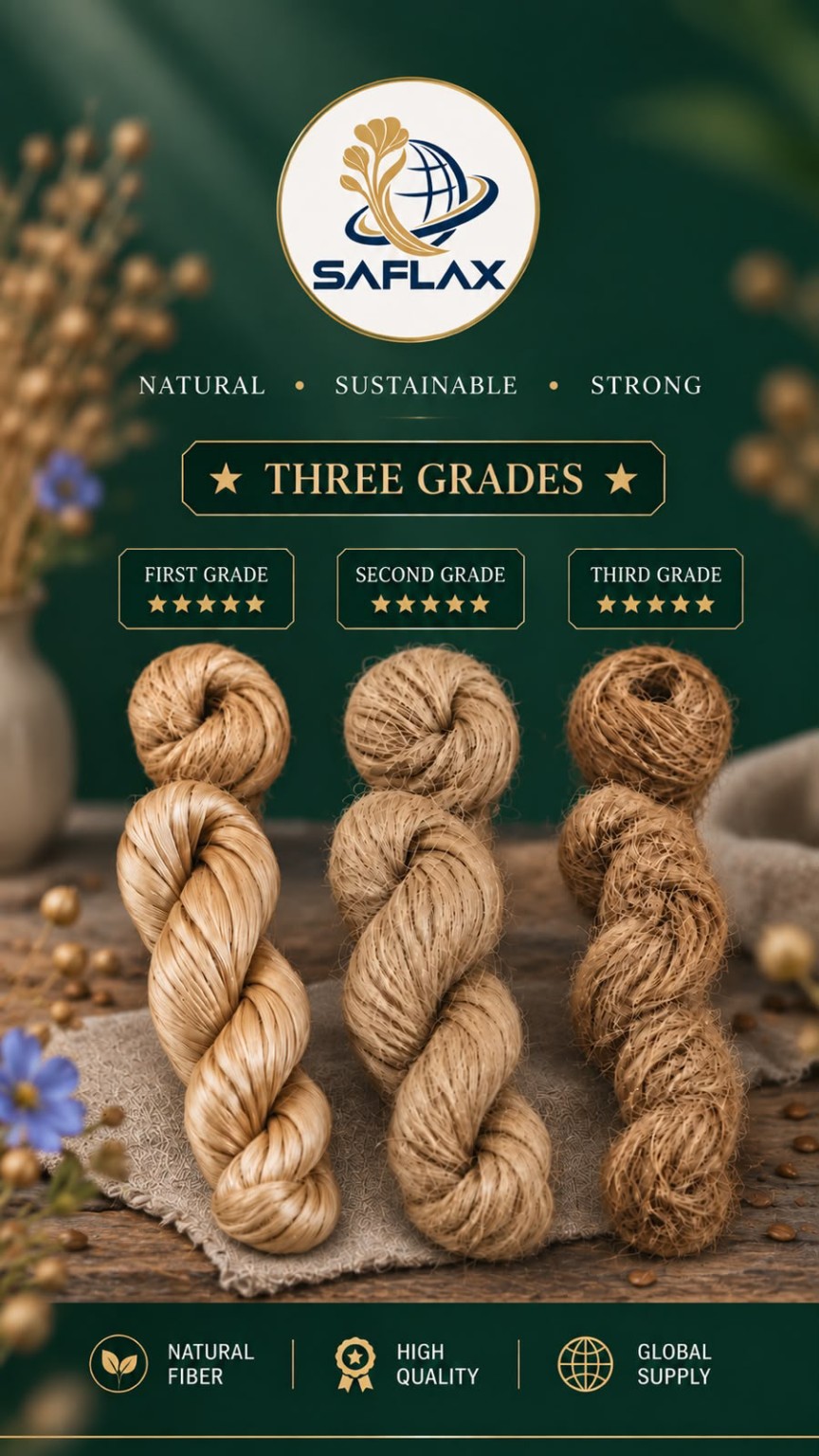 SAFLAX Three Grades of flax fibre